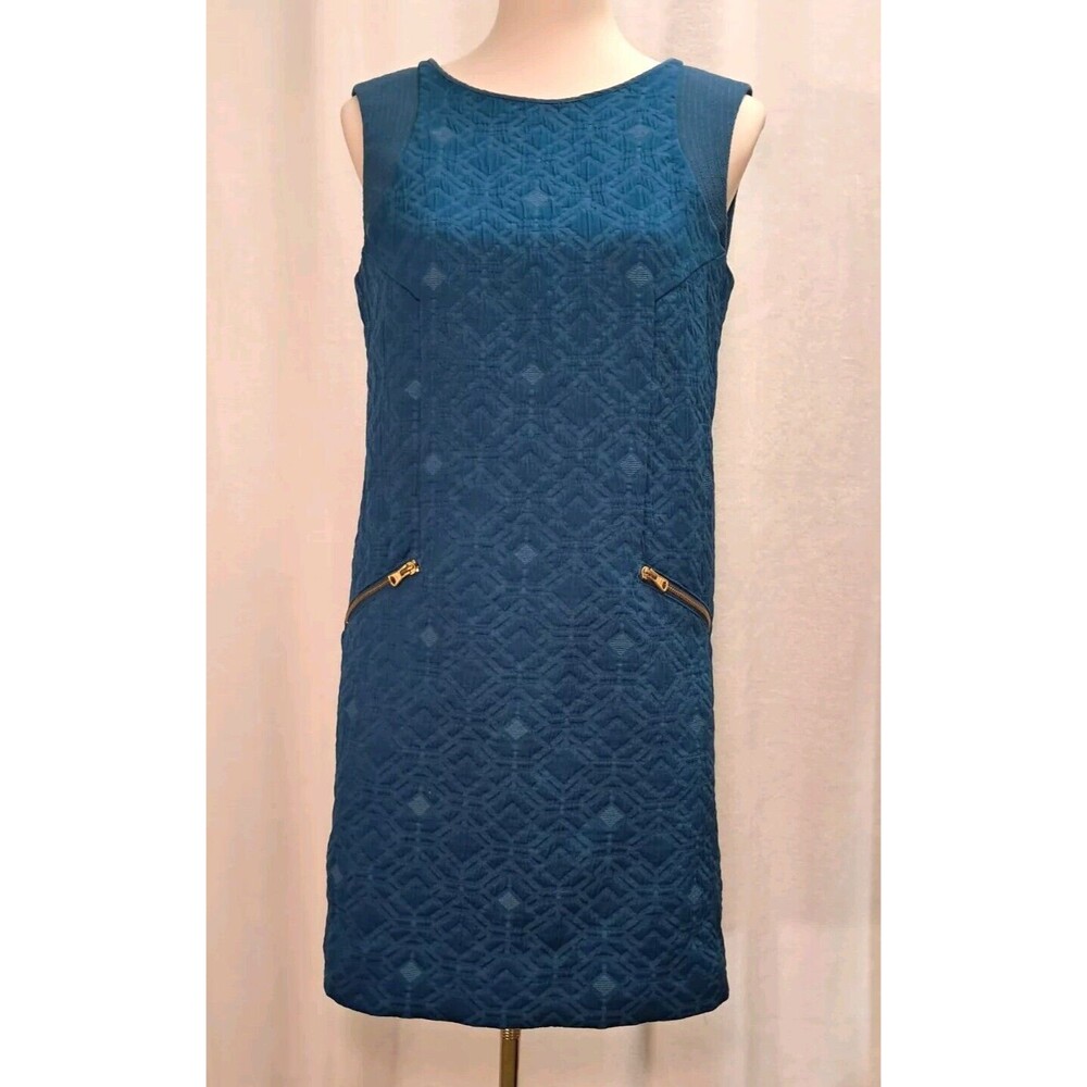 J.Crew Jacquard Sleeveless Zip-Pocket Shift Mini Dress Peacock Blue B9431 Size S